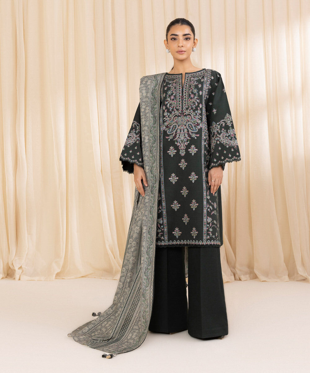 3 Piece - Embroidered Khaddar Suit
