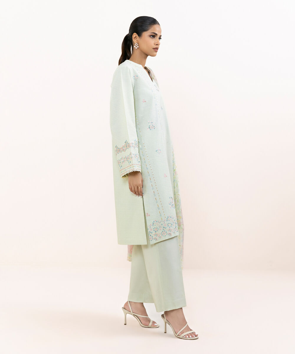 Women's Unstitched Linen Jacquard Dyed Three Piece Suit