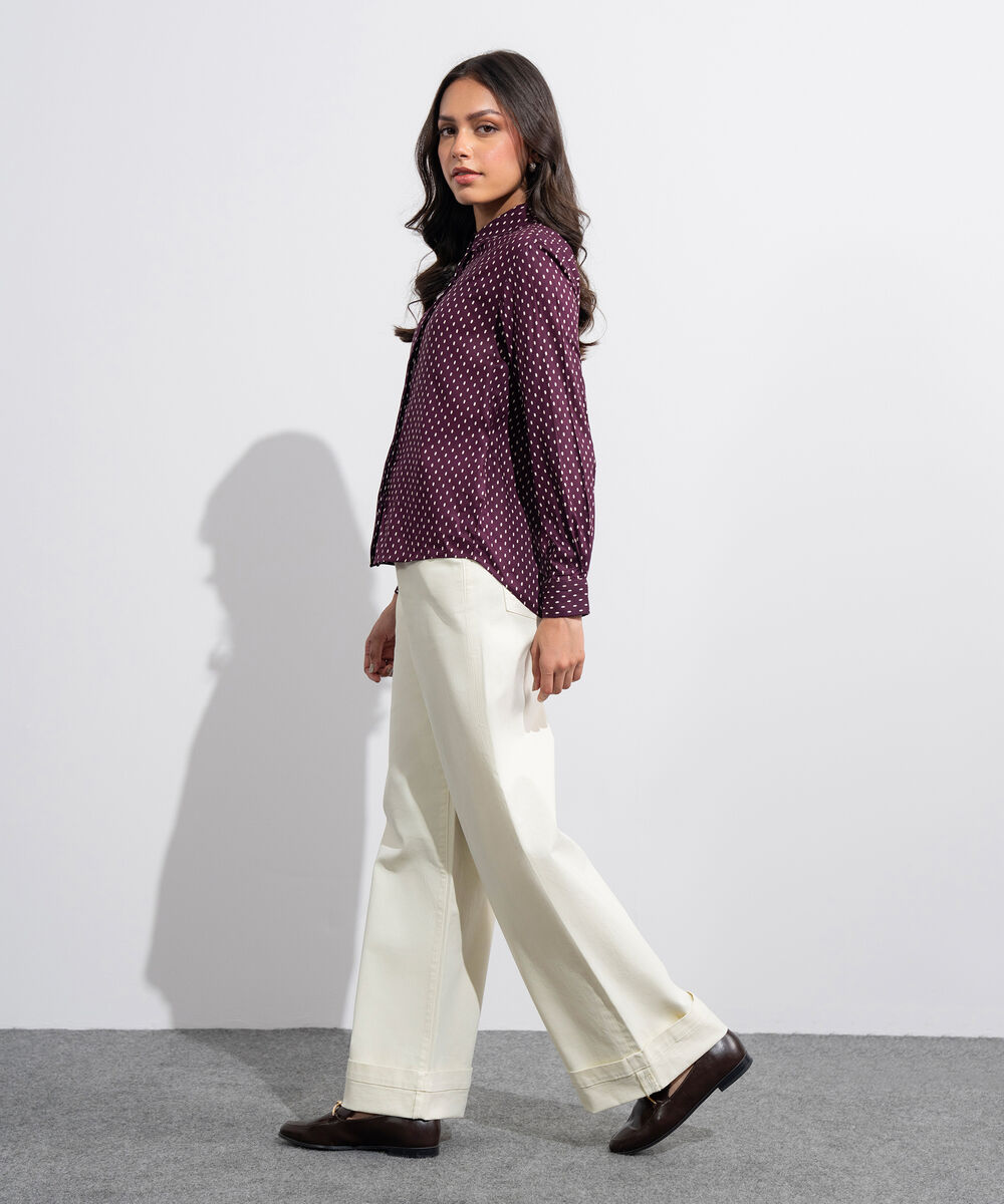 Women's Western Merlot And White Polka Dots Shirt