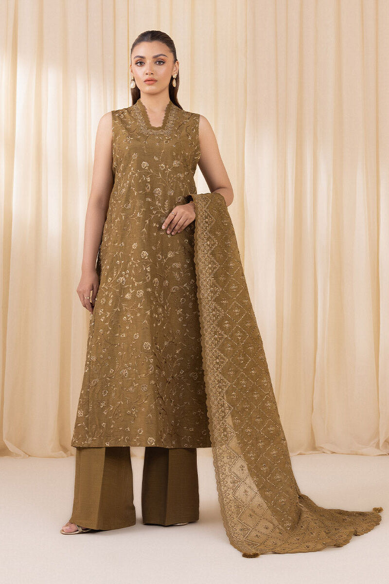 3 Piece - Embroidered Silk Suit