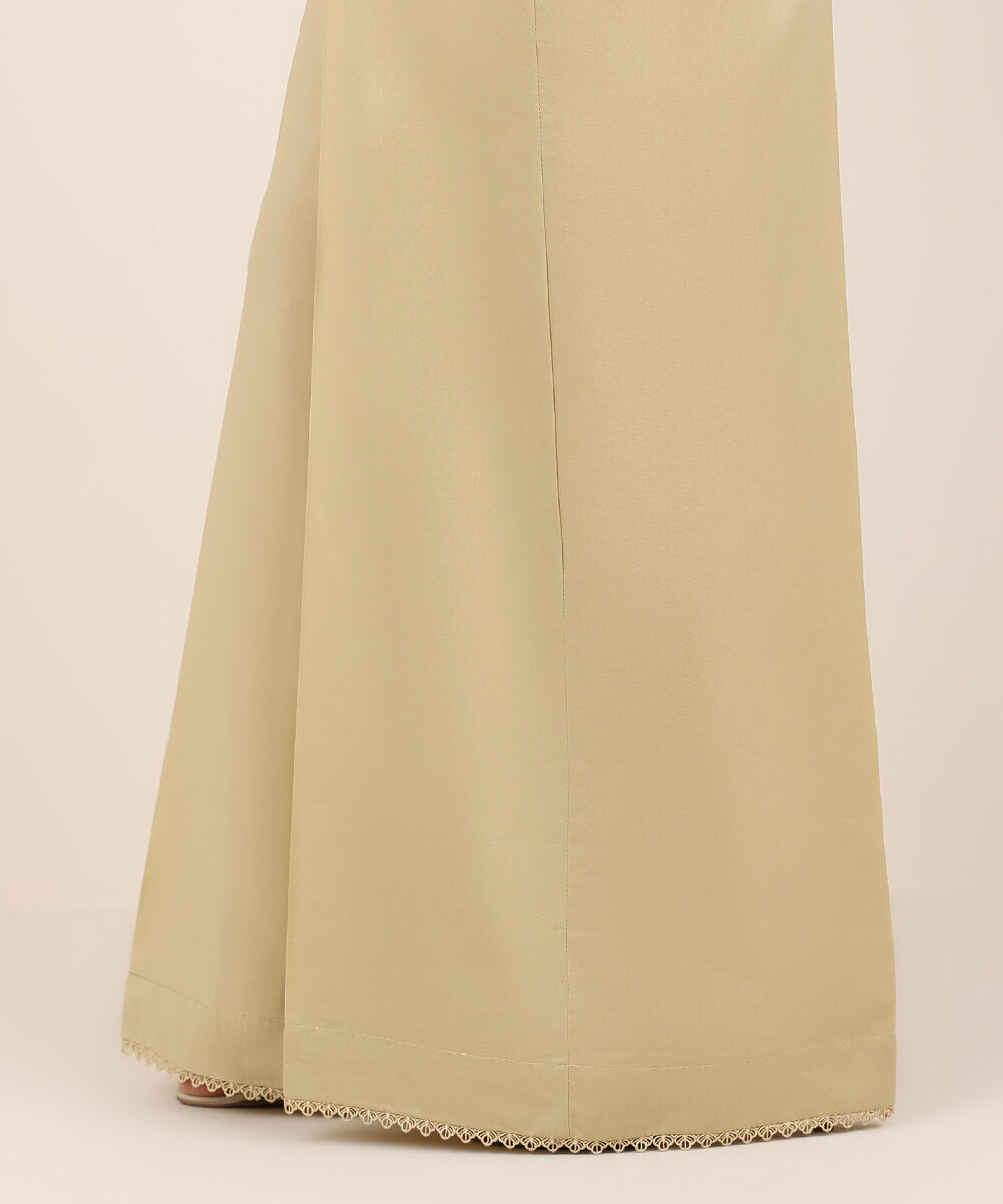 Women's RTW Cambric Beige Solid Flared Pants