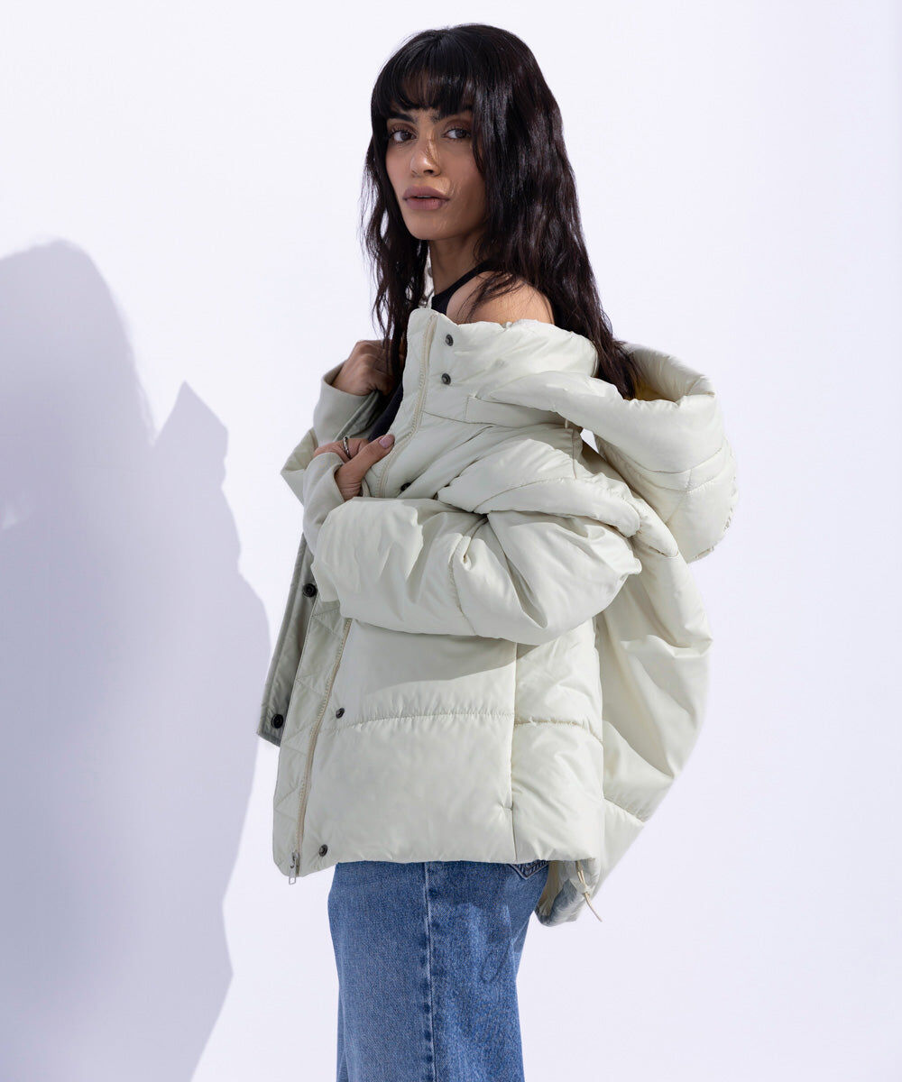 Woman - Off White Quilted Jacket with Removable Hood