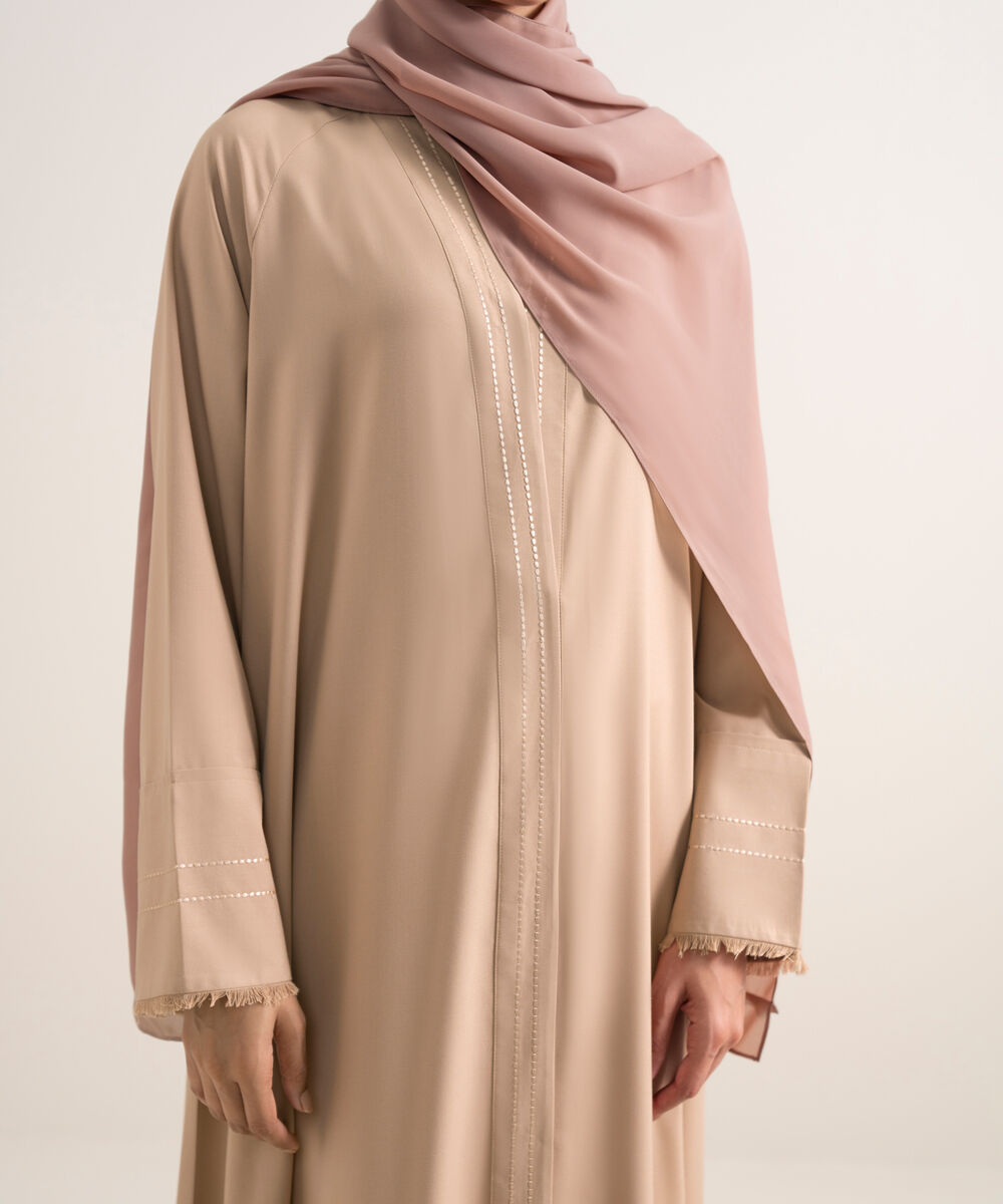 Women's Beige Button Through Raglan Abbaya