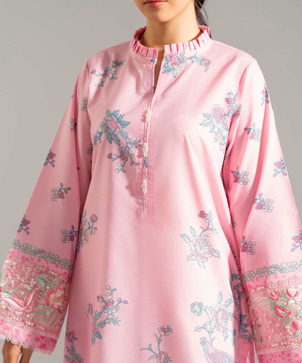 Women's RTW Zari Lawn Embroidered Pink Straight Shirt
