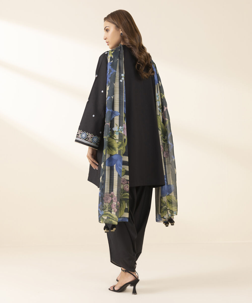 Unstitched Women's Black Textured Lawn 3 Piece Suit