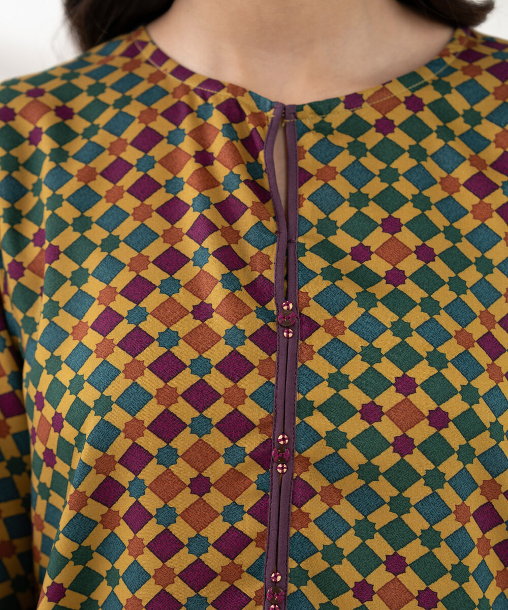 Women's RTW Viscose Linen Printed Straight Green Shirt