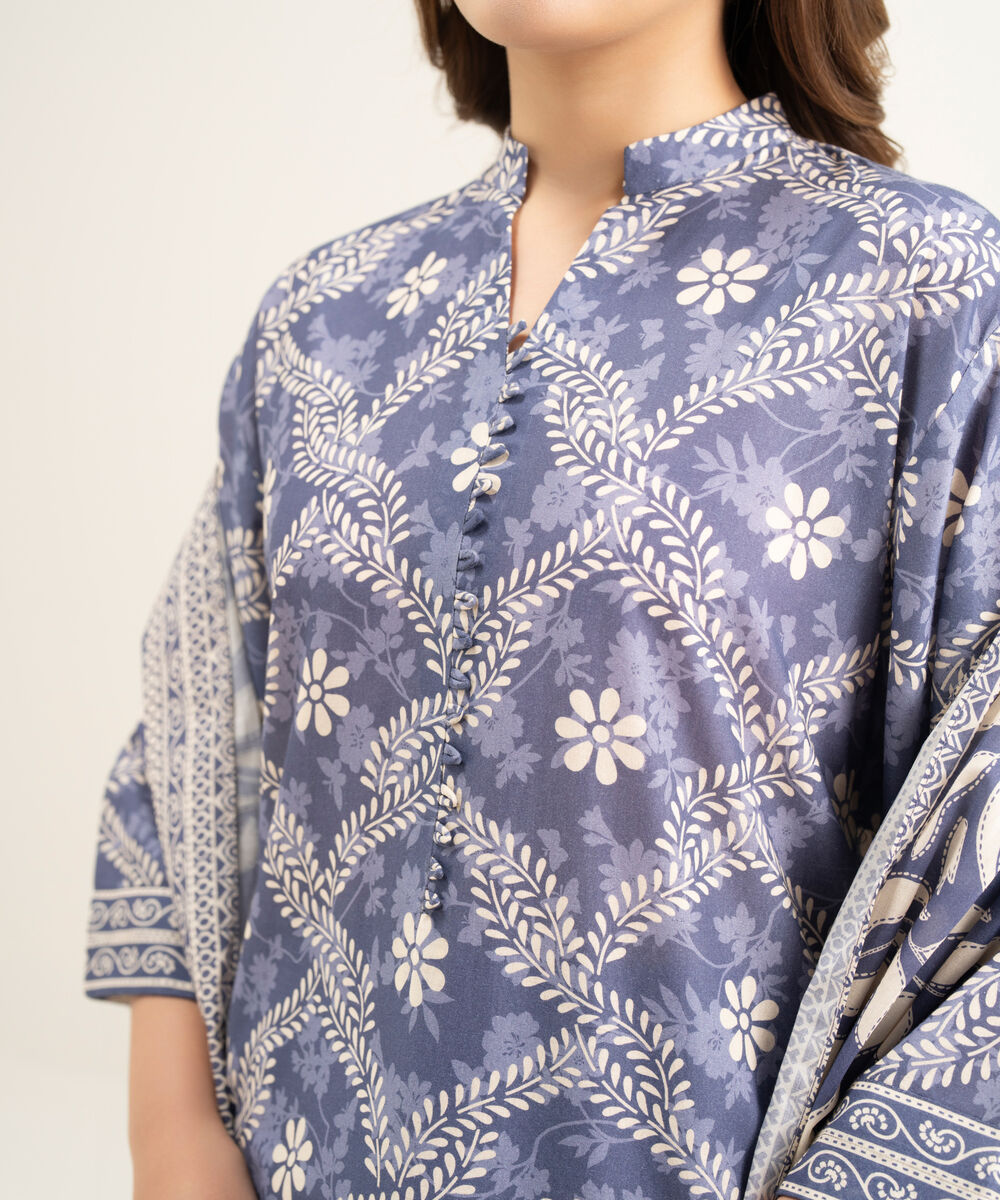 Women's Unstitched Lawn Purple Printed 3 Piece Suit