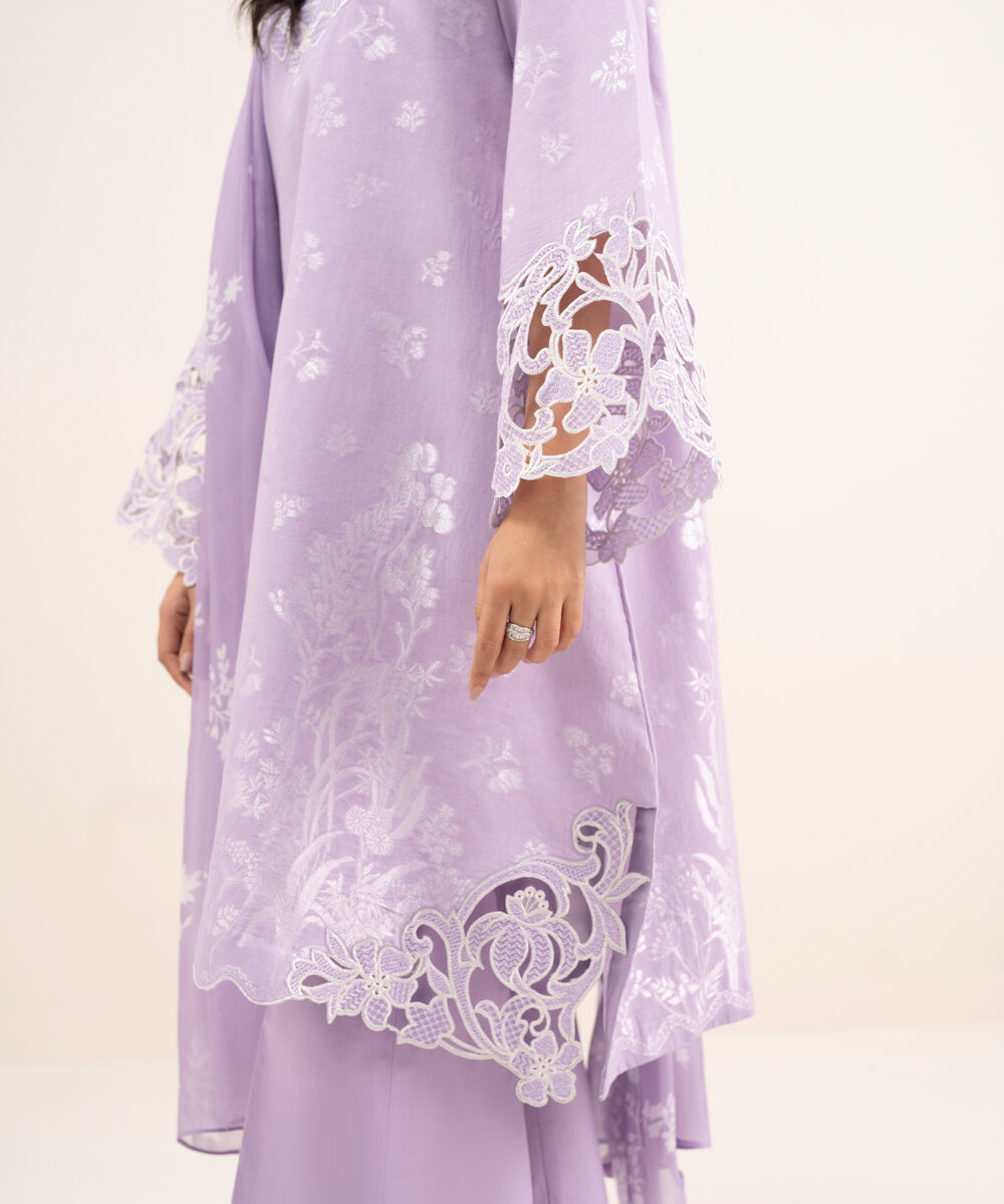 Women's Unstitched Extra Weft Jacquard Embroidered Purple 3 Piece Suit