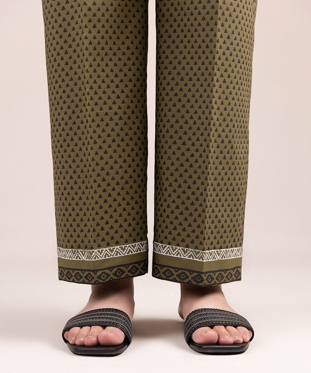 Women's Pret Cambric Printed Green Straight Pants