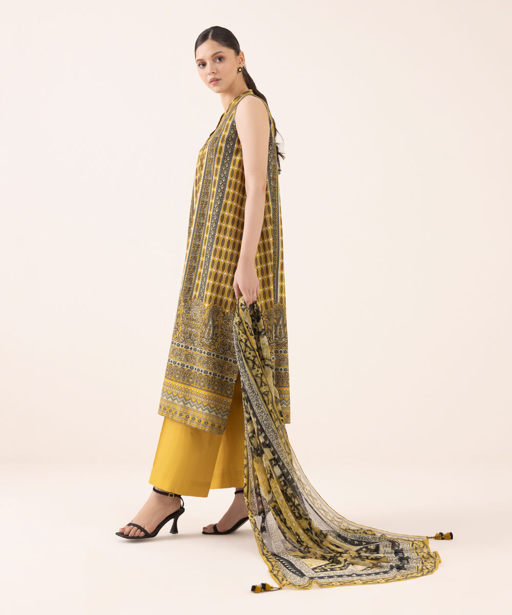 Women's Unstitched Arabic Lawn Printed Multi 3 Piece Suit