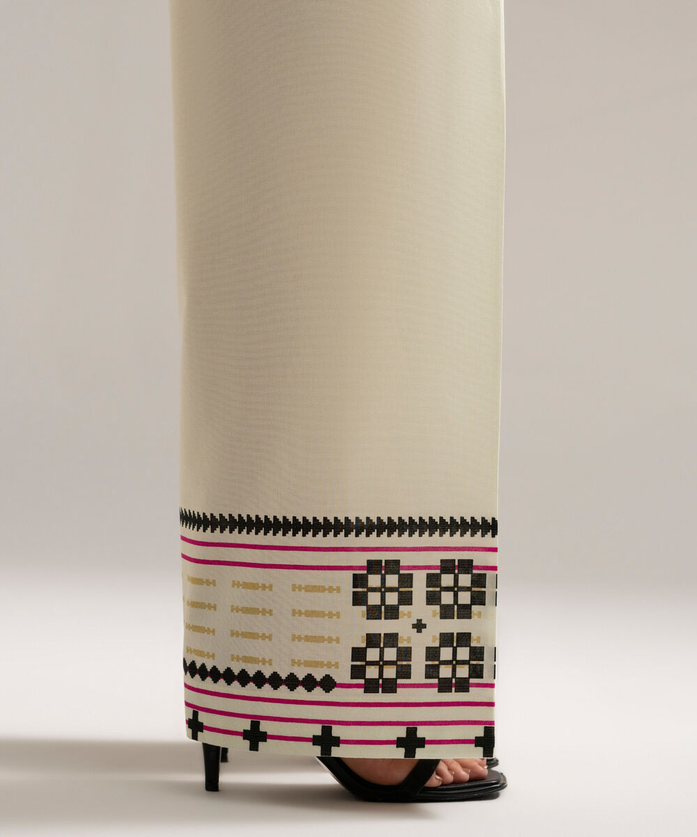 Women's RTW Cambric Printed Off White Farshi Shalwar
