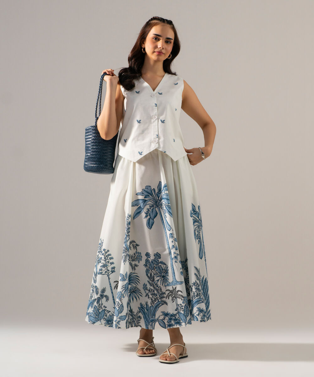 Women's RTW Cambric Printed White Top