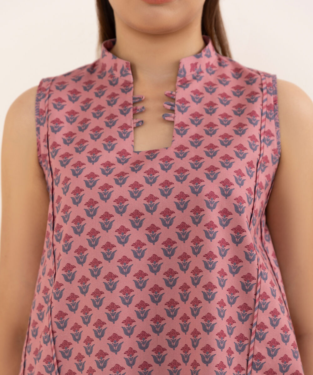 Women's Unstitched Cotton Printed Pink Three Piece Suit