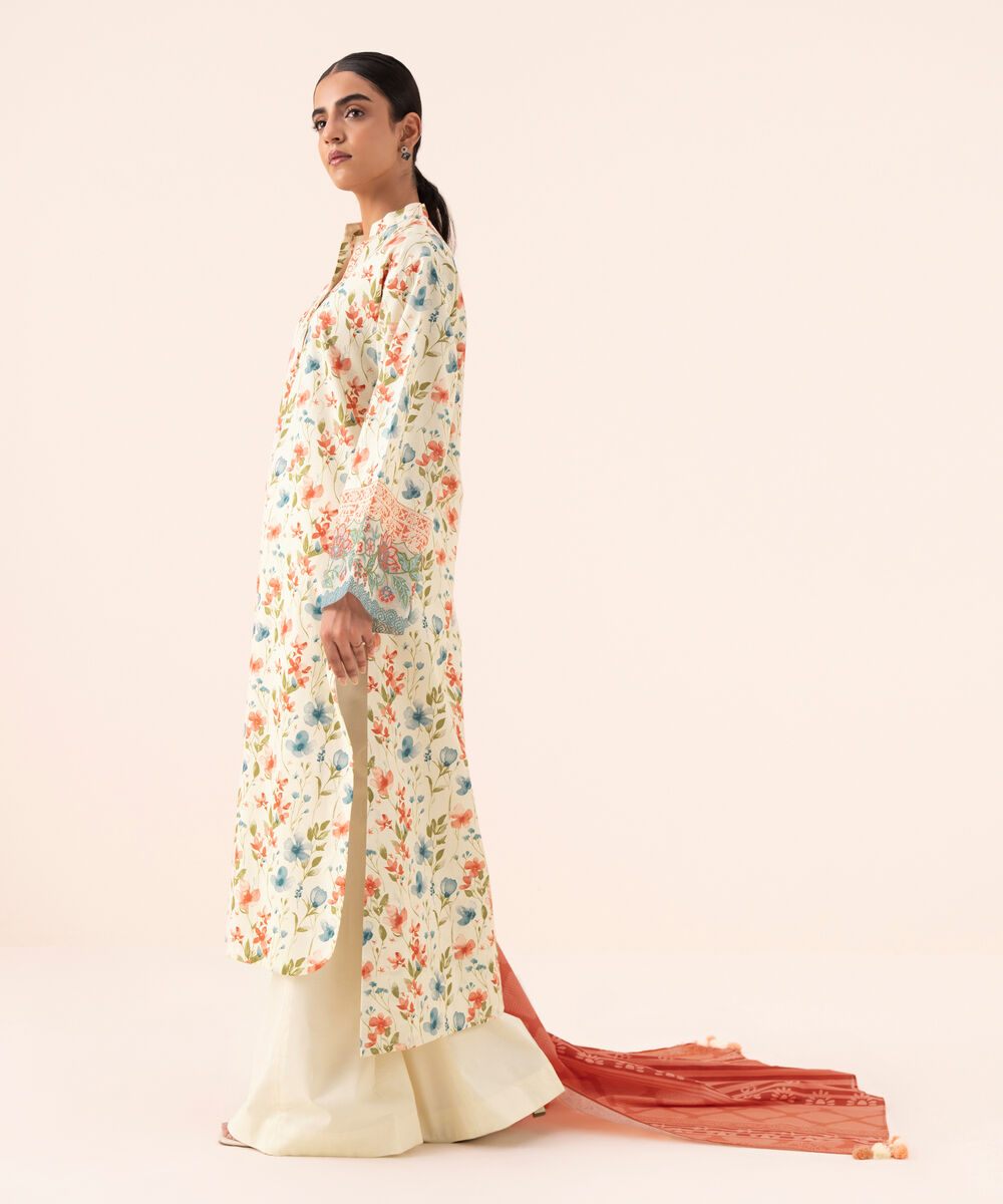 Women's Unstitched Cotton Embroidered Multi 3 Piece Suit