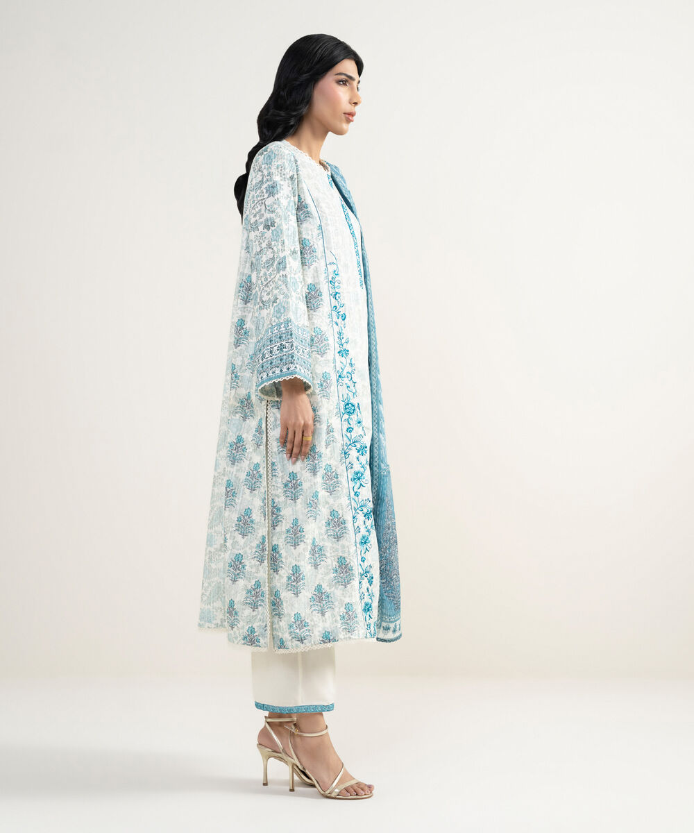 Women's RTW Dobby Embroidered Blue 3 Piece Suit