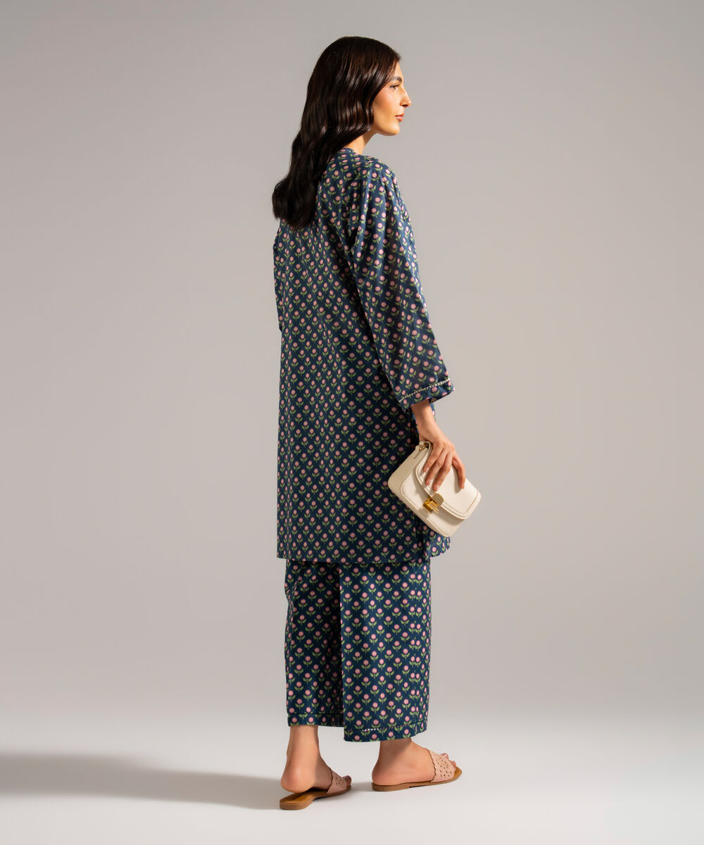 Women's RTW Lawn Printed Blue Straight Shirt