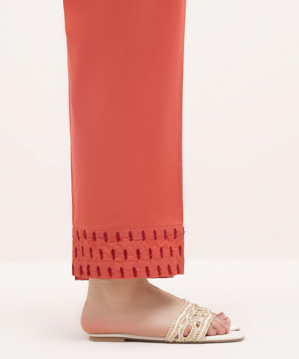 Women's RTW Cambric Coral Embroidered Straight Pants