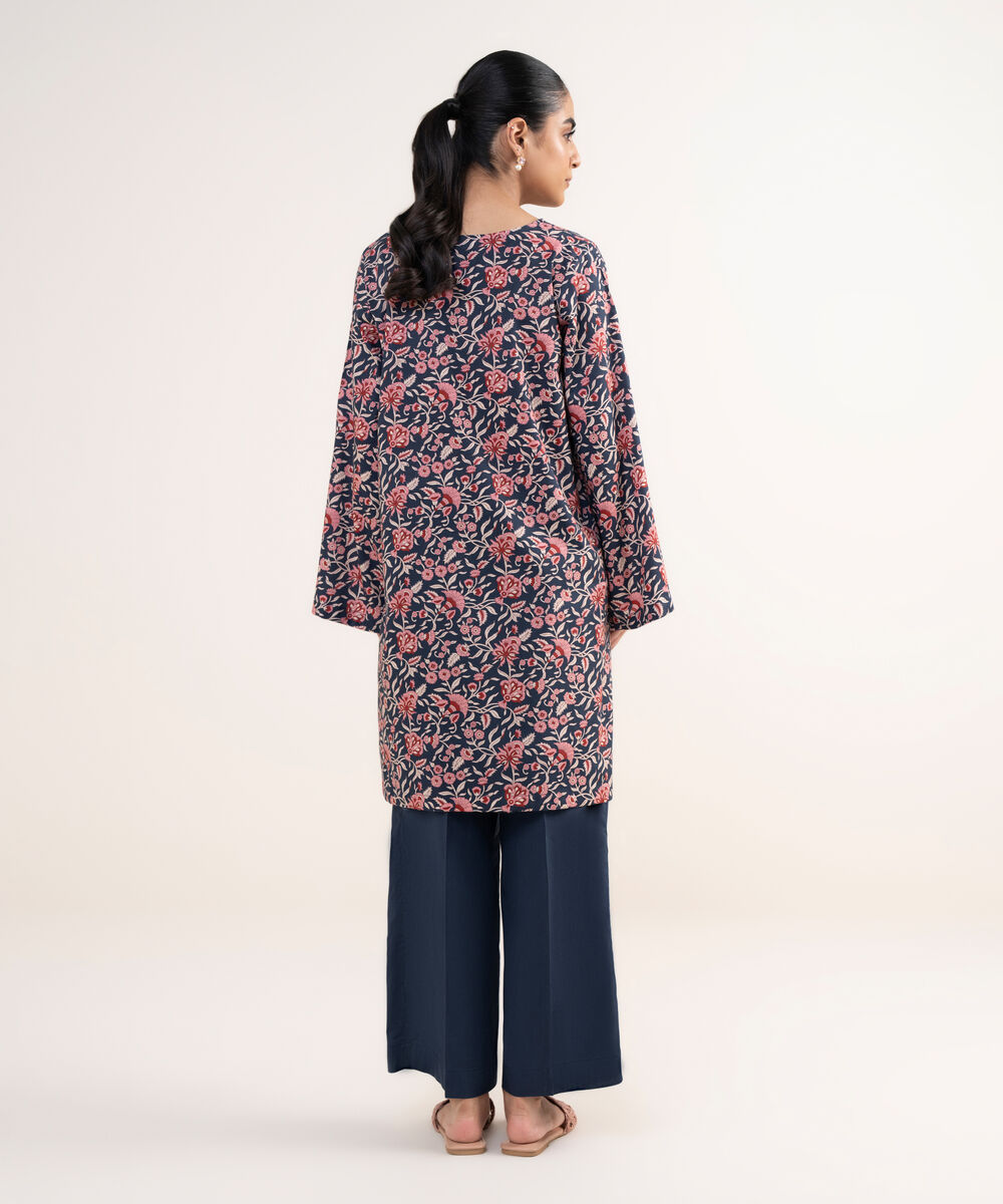 Women's RTW Lawn Viscose Blue Printed Straight Shirt