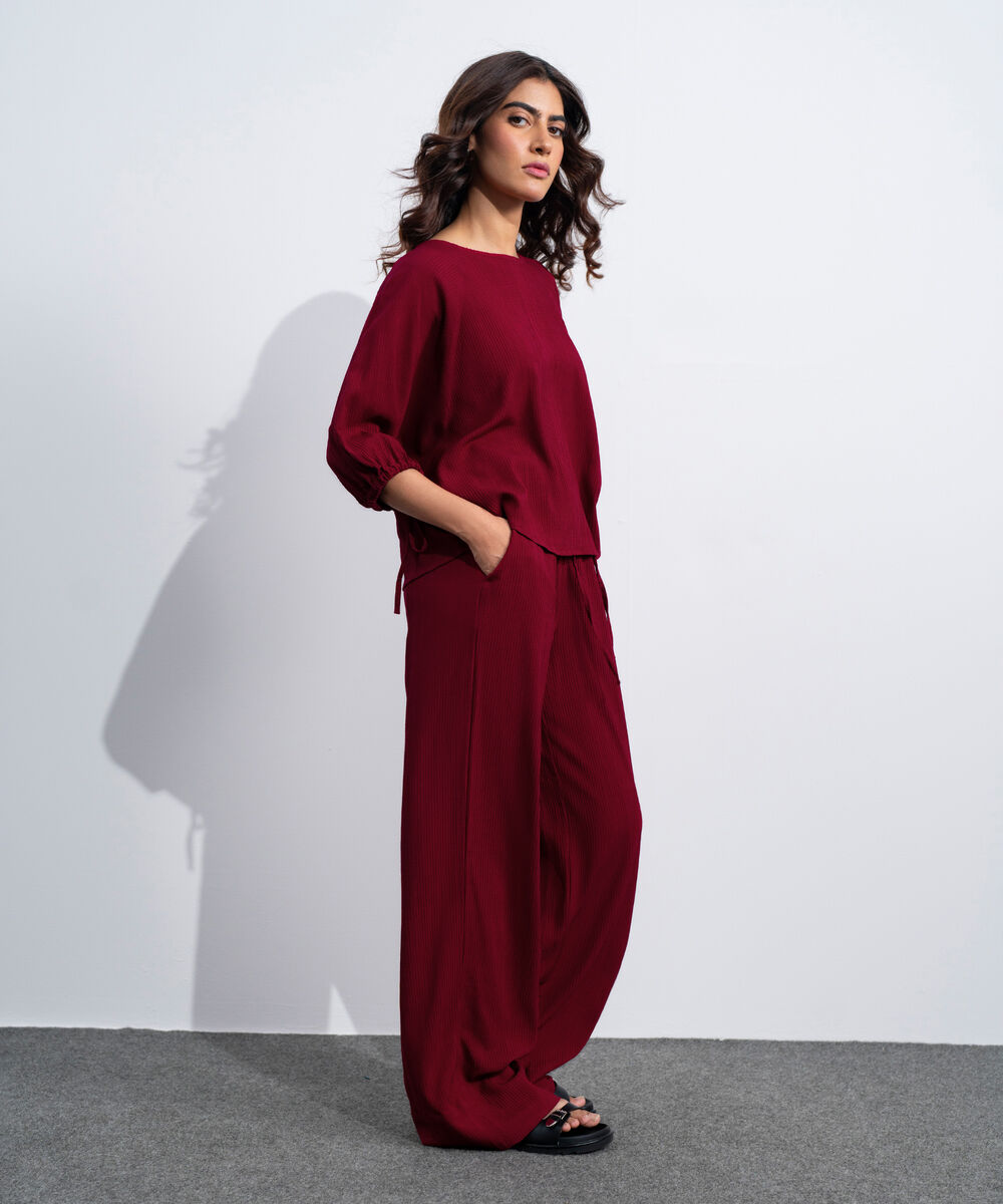 Women's Western Cherry Red  Seersucker Pull-On Trousers