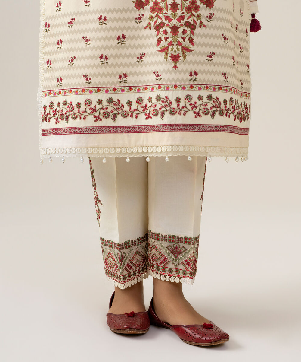 Women's Unstitched Bemberg Tissue Printed Ivory 3 Piece Suit
