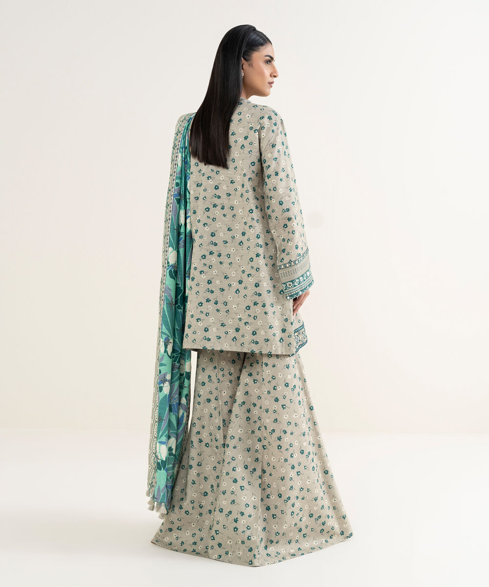 Women's Unstitched Embroidered Khaddar Beige 3 Piece Suit