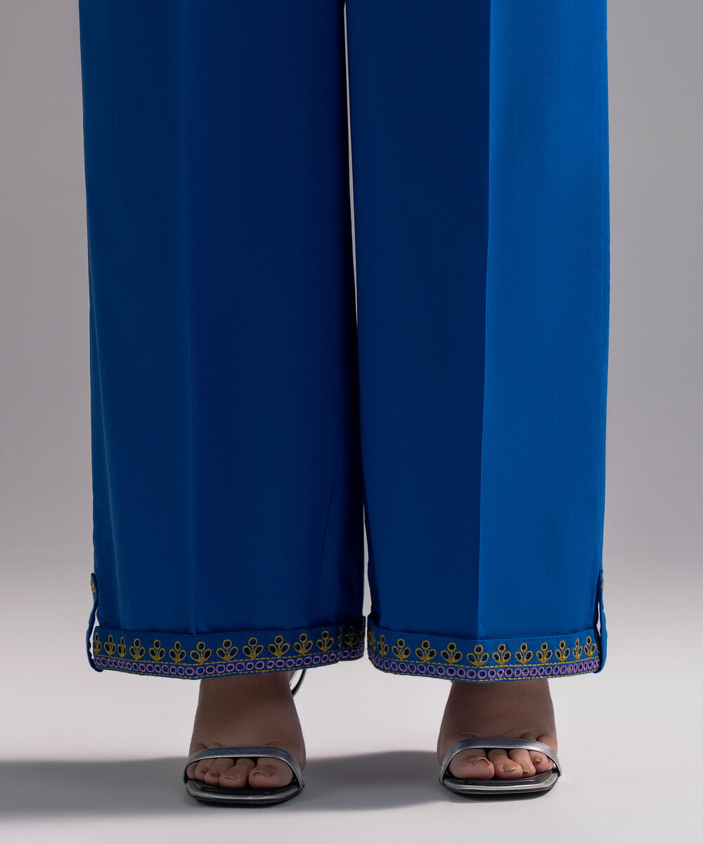 Women's RTW Cambric Embroidered Dark Blue Culottes