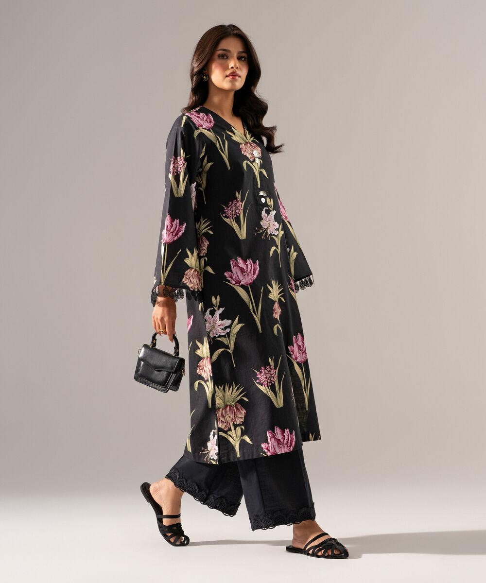 Women's RTW Cross Hatch Printed Black Straight Shirt
