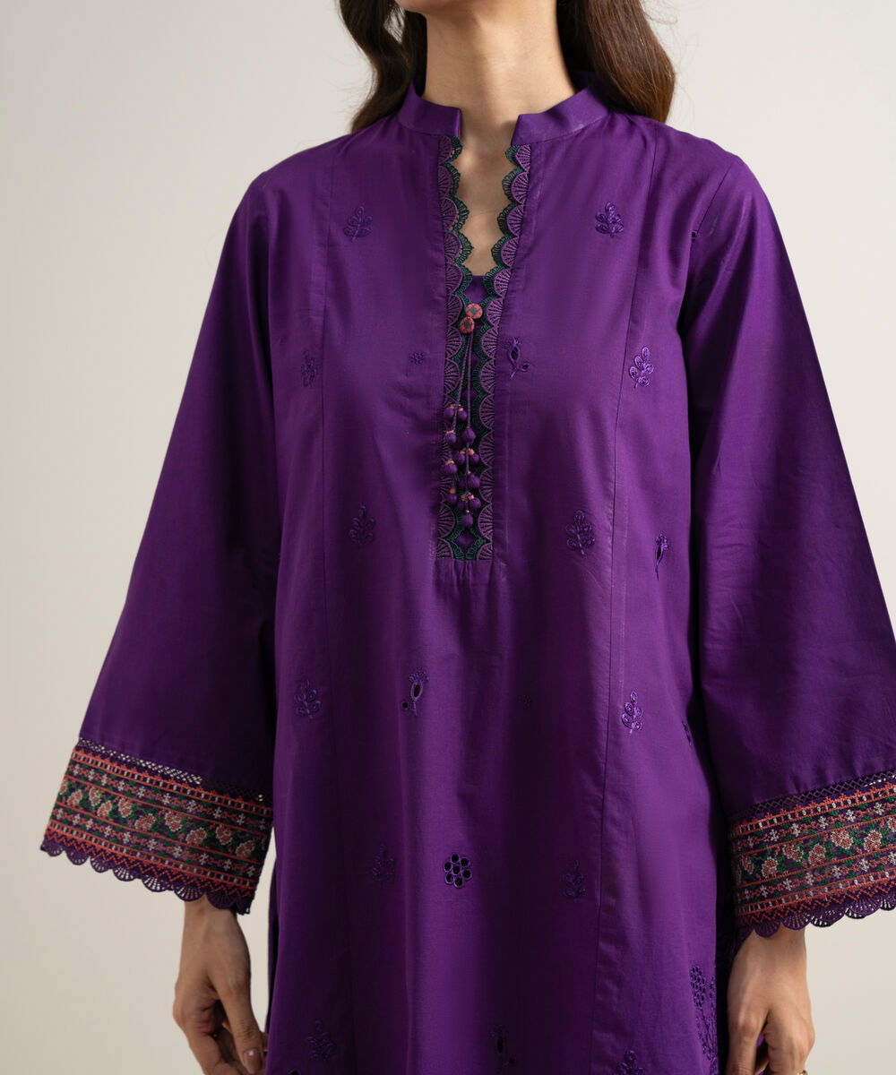 Women's Unstitched Lawn Embroidered Purple 3 Piece Suit