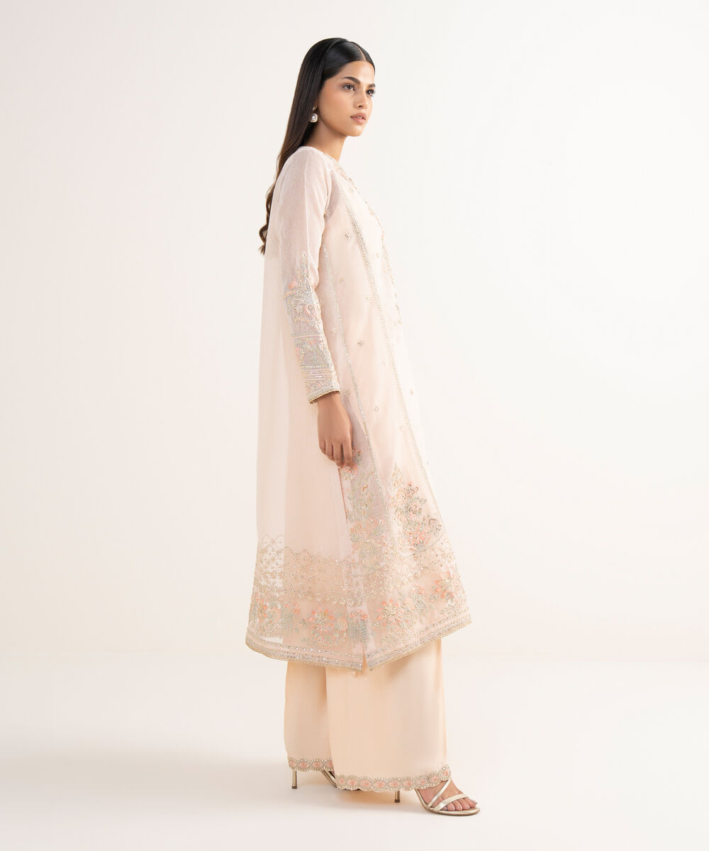 Women's RTW Blended Textured Karandi Peach Embroidered 2 Piece Suit