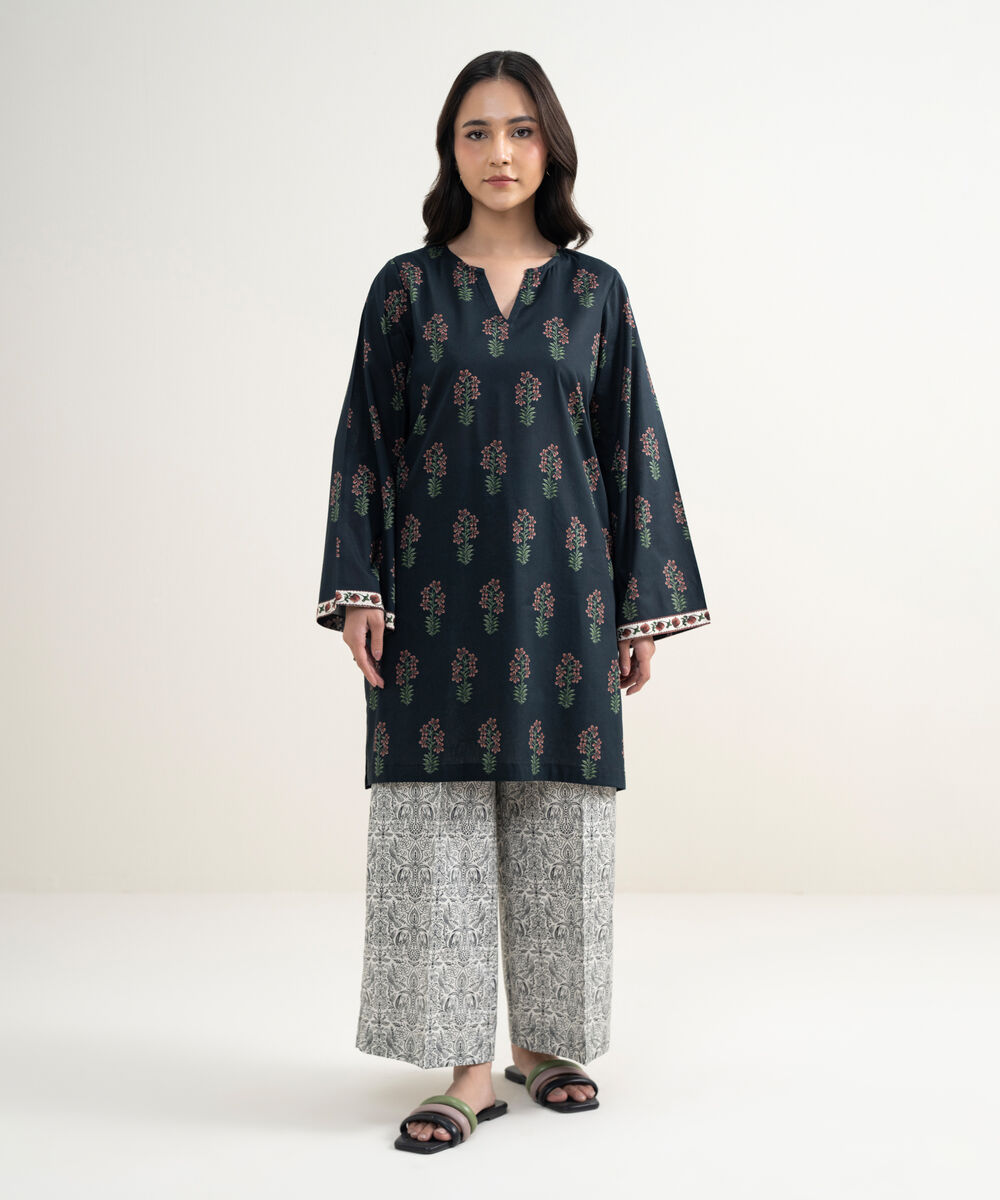 Women's RTW Lawn Printed Black Straight Shirt