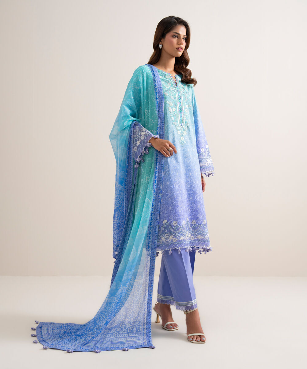 Women's Unstitched Lawn Embroidered Multi 3 Piece Suit