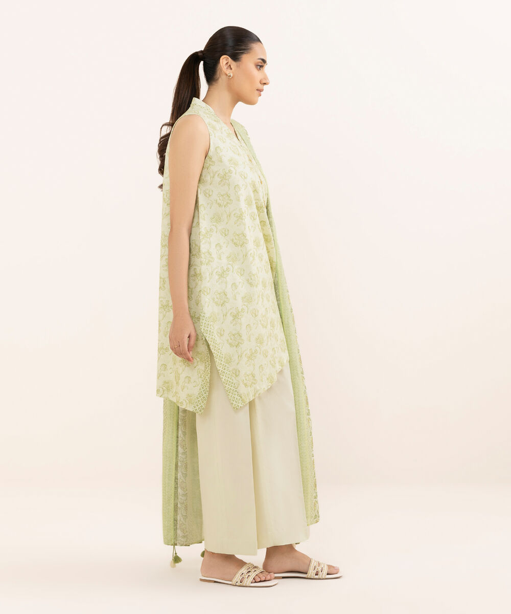 Women's Unstitched Lawn Printed Off White Three Piece Suit