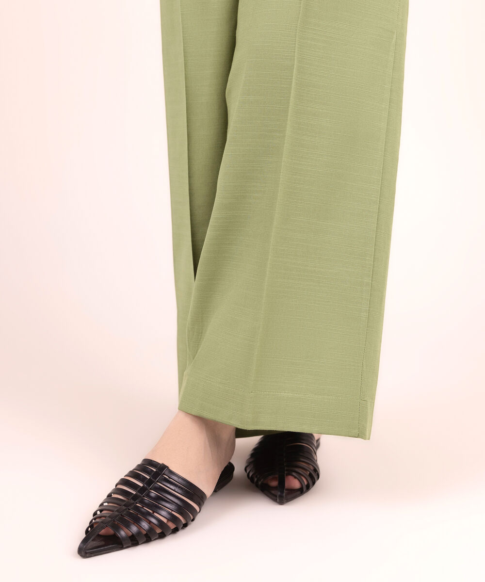 Women's RTW Khaddar Solid Green Straight Pants