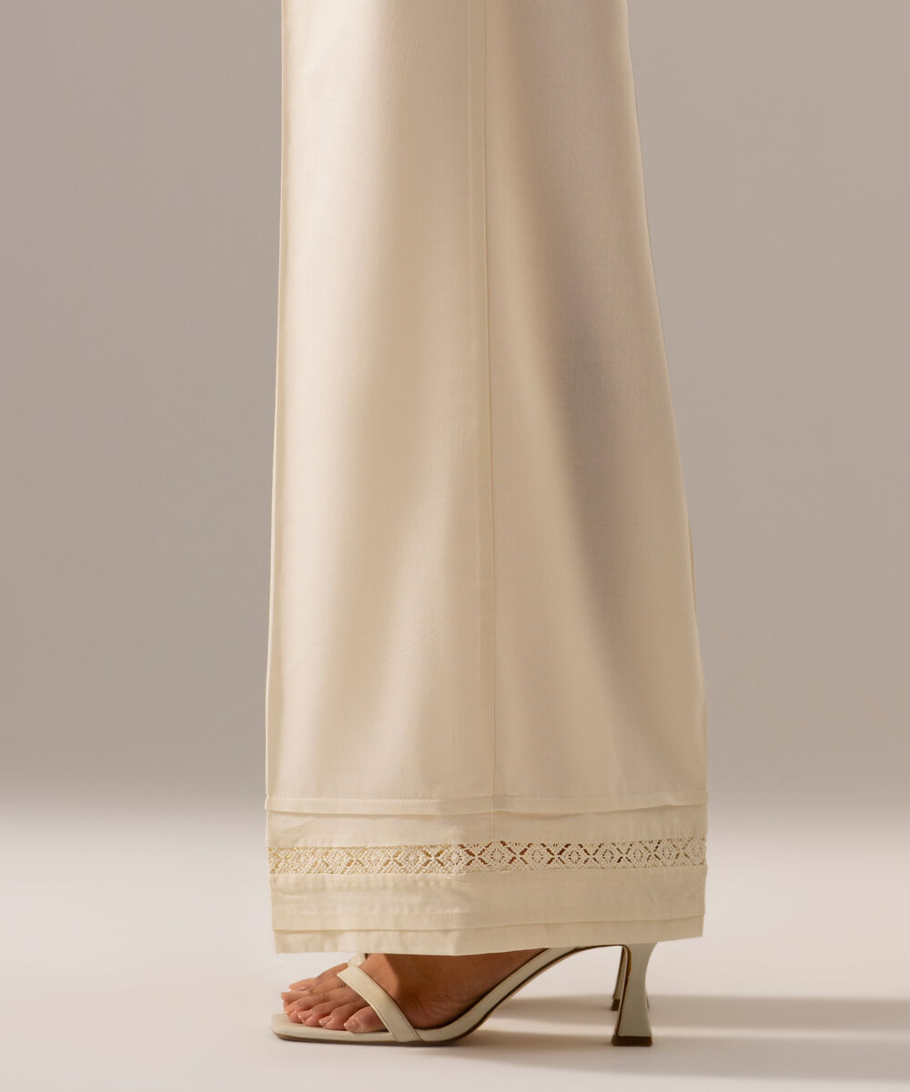 Women's RTW Cambric Solid Off White Culotte