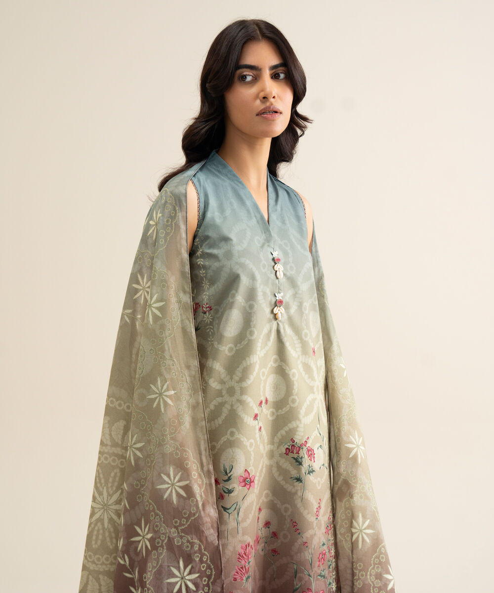 Women's Unstitched Cotton Printed Multi 3 Piece Suit