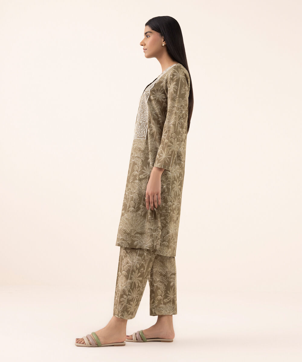 Women's RTW Texured Lawn Brown Printed Aline Shirt