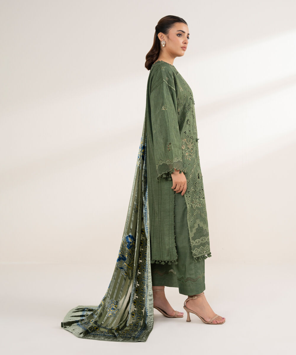 Women's Unstitched Viscose Raw Silk 3 Piece Suit