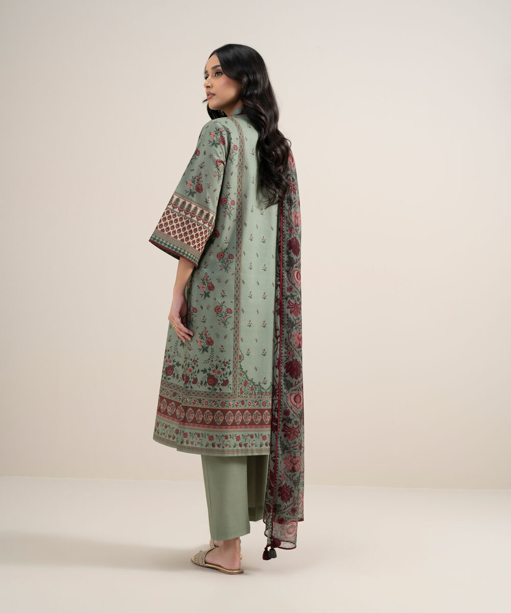 Women's Unstitched Lawn Printed Sage Green 3 Piece Suit