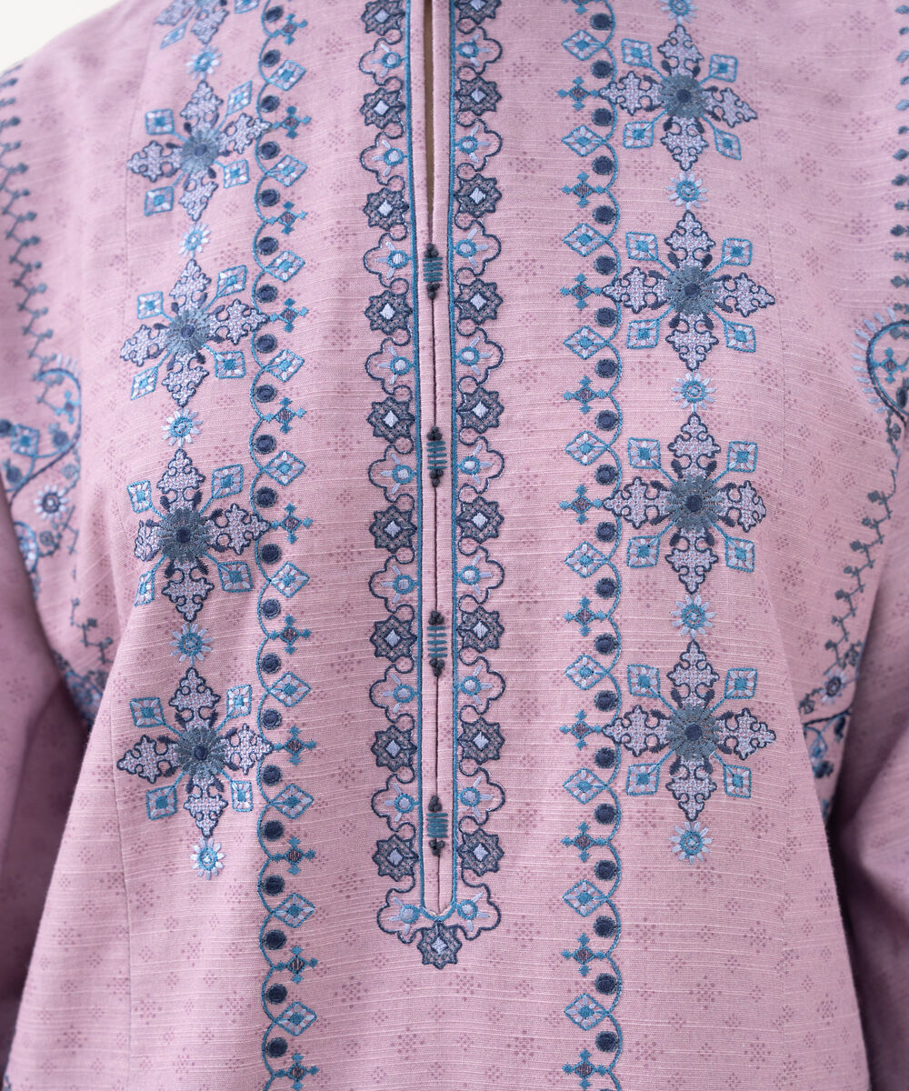 Women's Unstitched Light Khaddar Embroidered Purple 3 Piece Suit