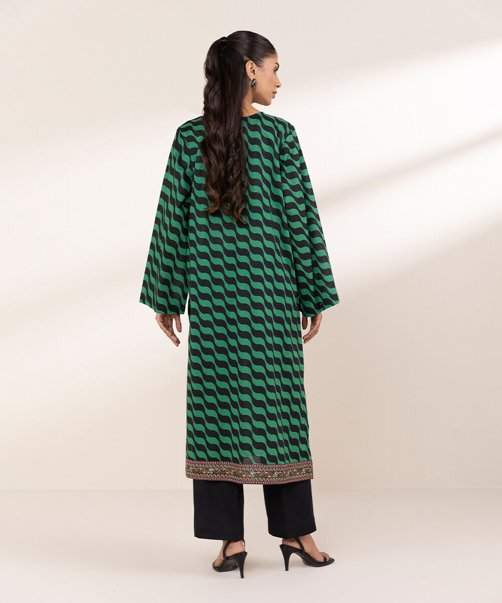 Women's RTW Lawn Green Embroidered A-Line Shirt