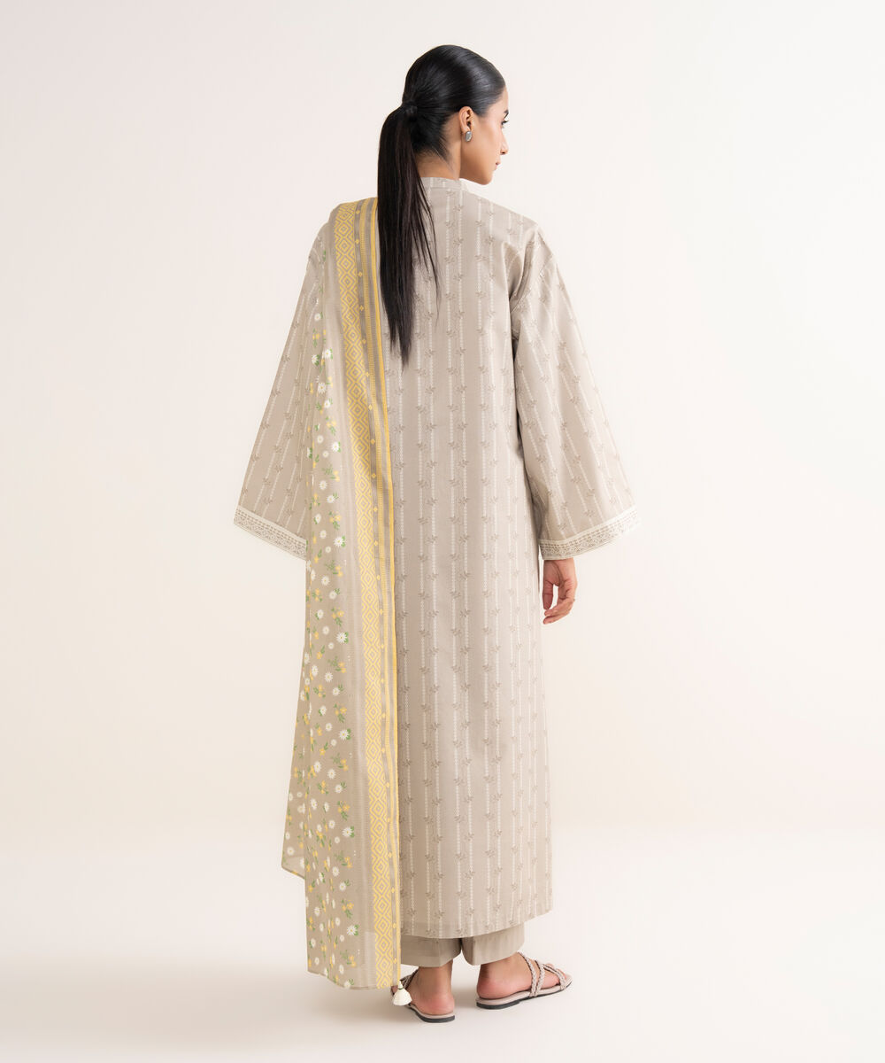 Women's Unstitched Cotton Printed Grey 3 Piece Suit