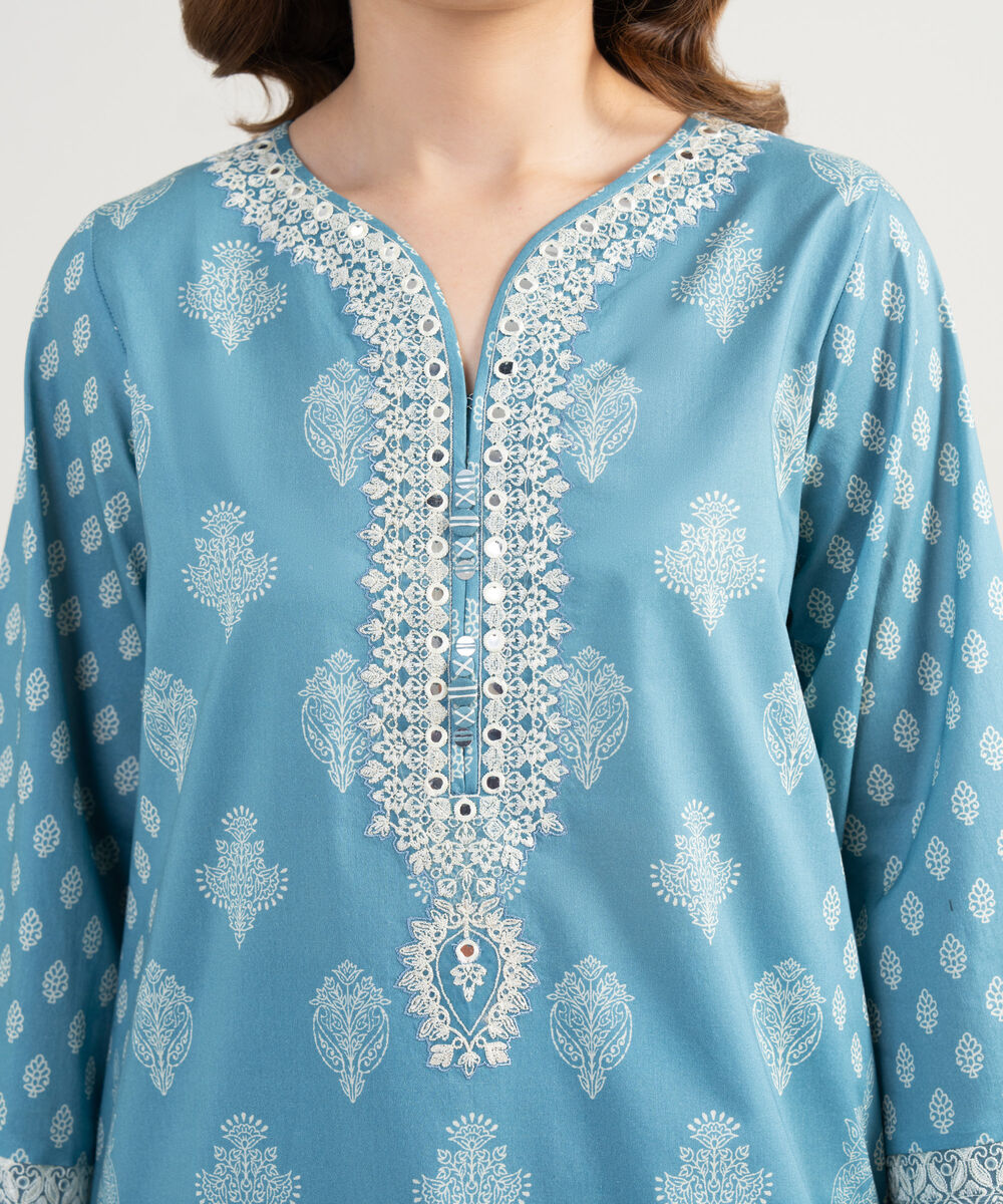 Women's Unstitched Lawn Embroidered Blue 3 Piece Suit