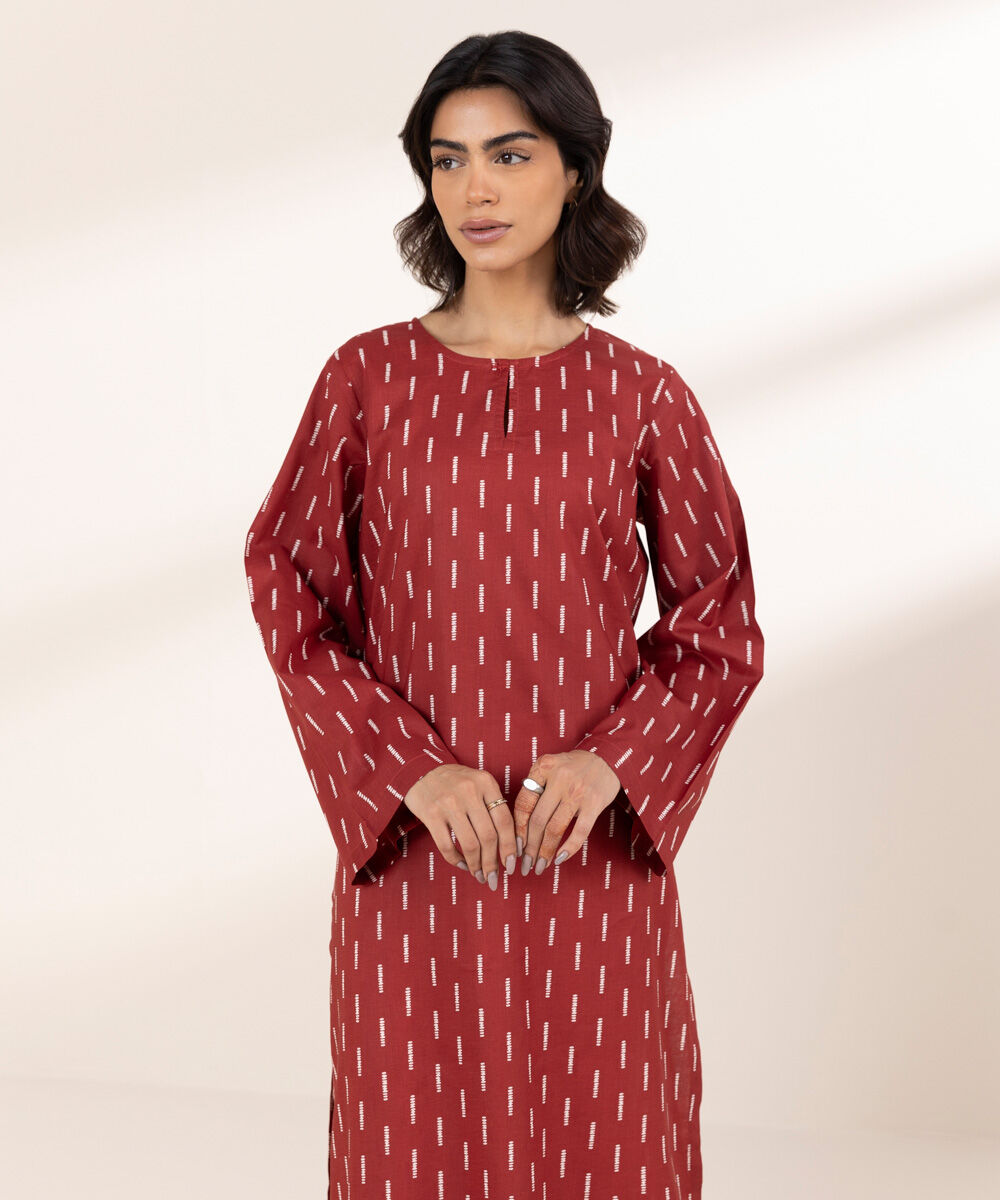 Women's RTW Lawn Red Printed A-Line Shirt