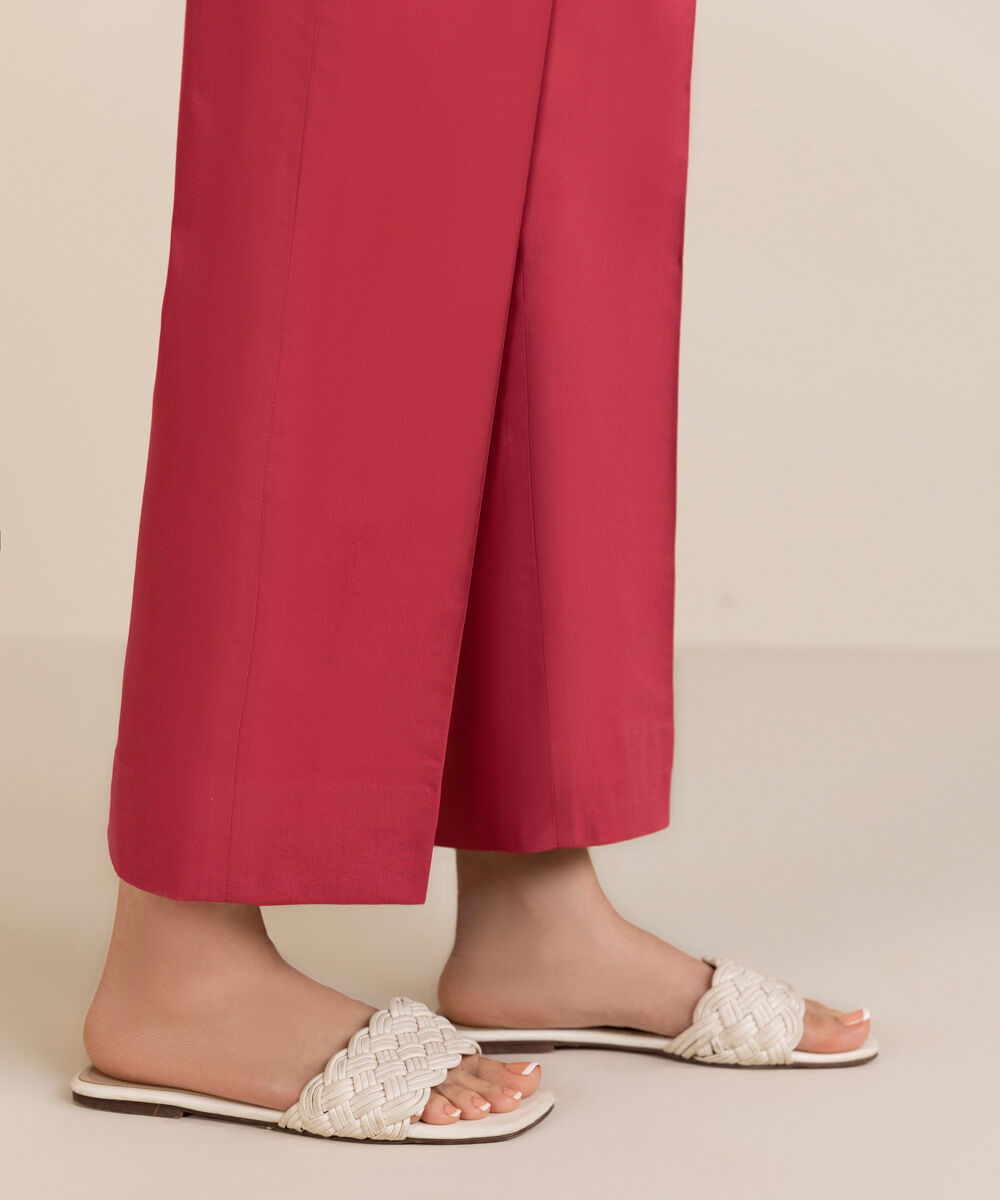 Unstitched Women's Red Cotton Solid Trousers