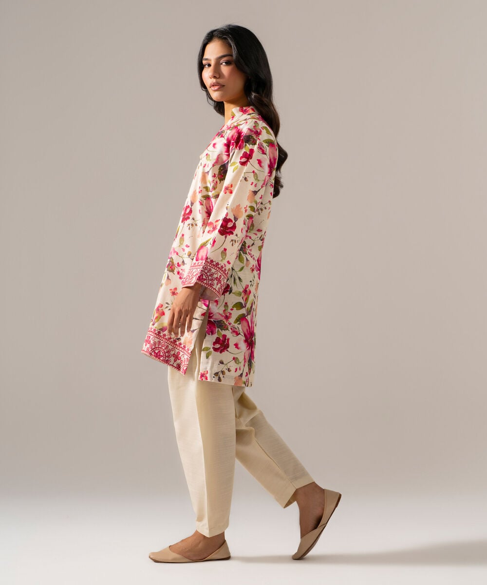 Women's RTW Khaddar Printed Off White Straight Shirt