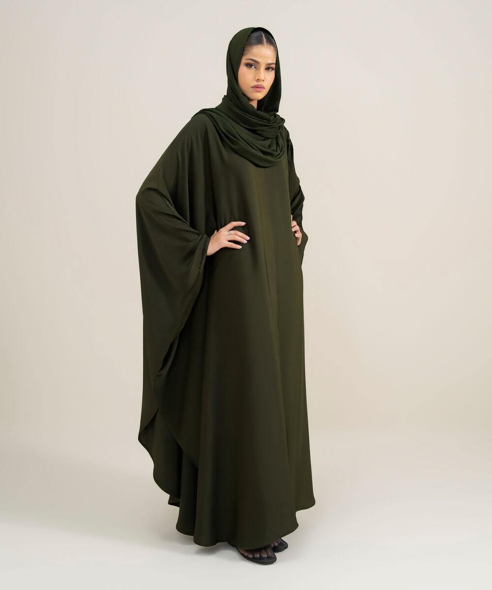 Women's Polyester Green Embellished Cape Abbaya Set