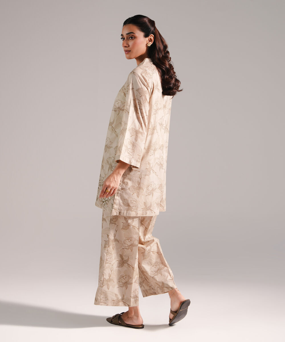 Women's RTW Lawn Embroidered Beige 2 Piece Suit