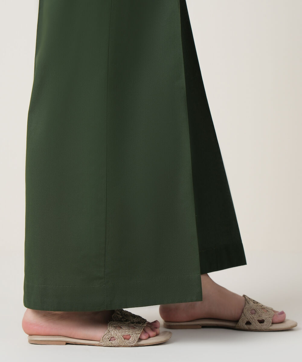 Women's RTW Cambric Green Solid Trousers