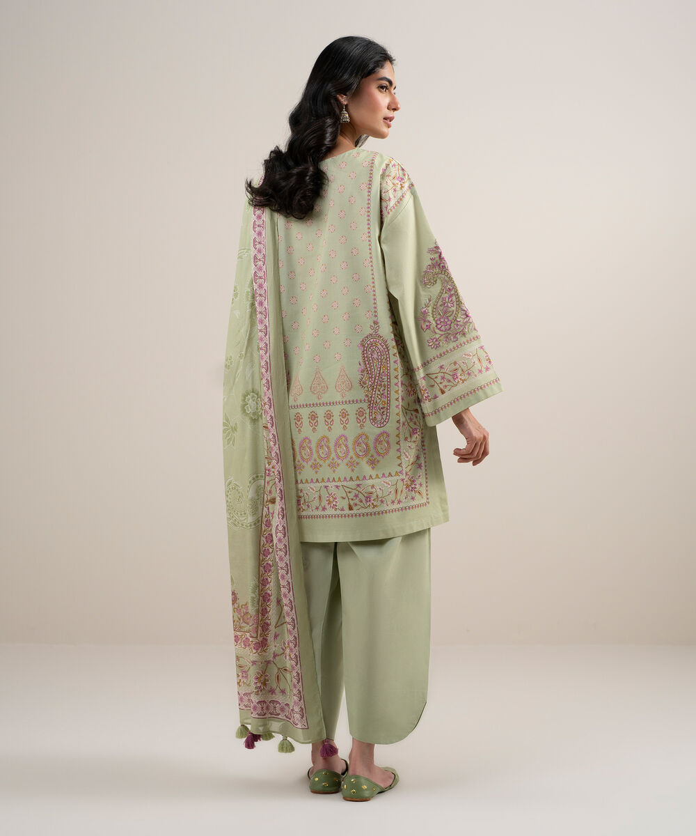 Women's Unstitched Lawn Embroidered Light Green 3 Piece Suit