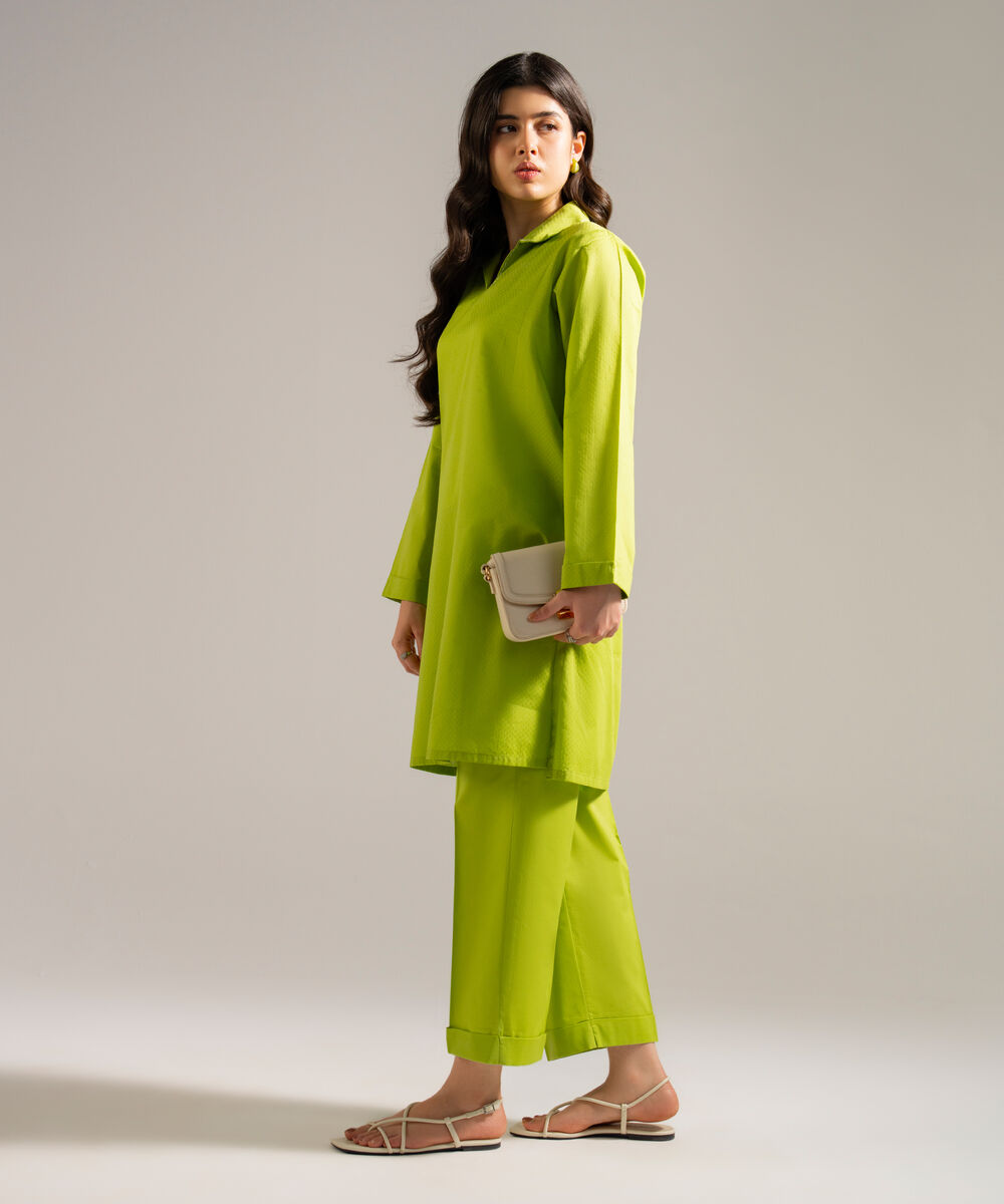 Women's RTW Dobby Solid Green Straight Shirt